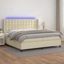 Krevet box spring s madracem LED krem 200x200cm od umjetne kože