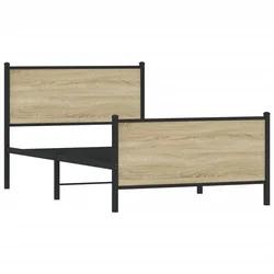 Vidaxl Kovinski posteljni okvir brez vzmetnice sonoma hrast 100x200 cm