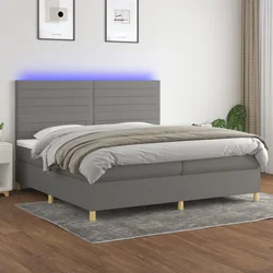 Vidaxl Box spring postelja z vzmetnico LED temno siva 200x200 cm blago