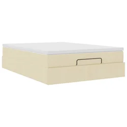 Vidaxl Otomanska postelja z vzmetnico krem 140x200 cm blago