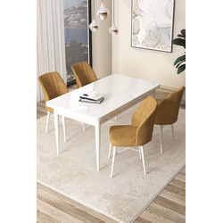 Hanah Home Set Trpezarijski sto i 4 stolice Arp, Oker-beli