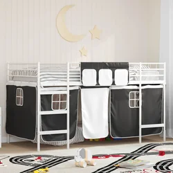 Krevet na kat za djecu s zavjesama Bijela i crna 107 x 200 cm
