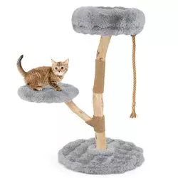 Northix Mačje drevo 90cm 3 platforme les juta pliš sivo