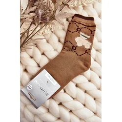 Warm cotton socks with teddy bear, brown
