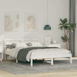 vidaXL Konstrukcija postelje Bela 140 x 190 cm Masivno borovo les