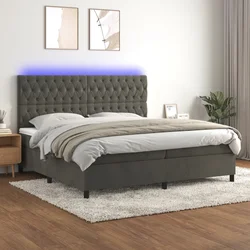 Vidaxl Box spring postelja z vzmetnico LED temno siva 200x200 cm žamet