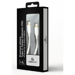 Gembird CC-USB2S-CMCM-1.5M-W 60W Premium silicon Type-C PD charging & data cable, 1.5m, White