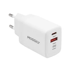 Mossily Punjač JT-G45P, USB-A + Type-C, 45W PD + QC 3.0, Beli