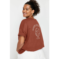 Trendyol Curve Brick 100% Cotton Back Printed Relaxed Cut Crew Neck Knitted T-Shirt