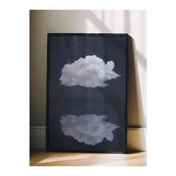 WallXpert uramljena slika 115203, beli oblak i njegov odraz pod noćnim nebom, 50 x 70 cm, crni ram