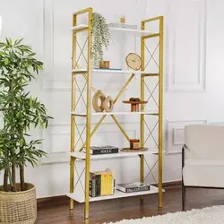 Hanah Home Polica za knjige Elysian, 90x180x33.5 cm, Bela i zlatna