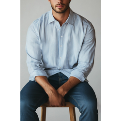 Trendyol Blue Oversized Striped Seersucker Flexible Comfortable Fabric Knit Shirt