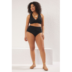 Trendyol Curve Black Waist Gather Detail High Waist Plus Size Bikini Bottom