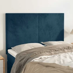 Vidaxl Vzglavje postelje temno modro 144x5x118/128 cm žametno