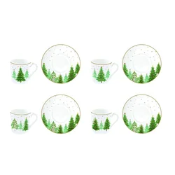 Set of 4 teacups with saucers, porcelain, 100 ml, Festive TREES - Nu
