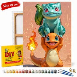 ERS Slika po številkah z okvirjem Pokemon Bulbasaur Charmander 50x70cm