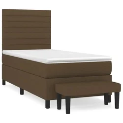 Vidaxl Box spring postelja z vzmetnico temno rjava 90x200 cm blago