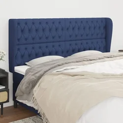 Vidaxl Vzglavje z ušesi modro 203x23x118/128 cm blago