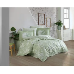 Flora - Green GreenWhite Poplin Double Quilt Cover Set