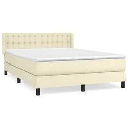 Vidaxl Box spring postelja z vzmetnico krem 140x200 cm umetno usnje