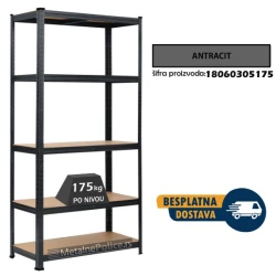 Polica metal-medijapan 180x60x40cm, 5x175kg antracit