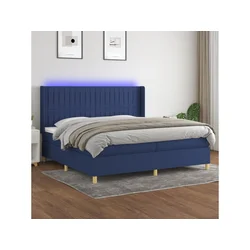 Krevet box spring s madracem LED plavi 200x200 cm od tkanine
