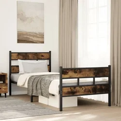 shumee vidaXL Kovinski posteljni okvir brez vzmetnice dimljen hrast 75x190 cm