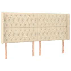 Vidaxl Vzglavje z ušesi krem 203x16x118/128 cm blago