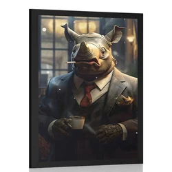 Plakat živalski gangster nosorog - 20x30 silver