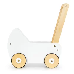 ECOTOYS Leseni voziček za lutke bele barve