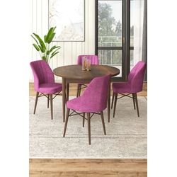 Hanah Home Set Trpezarijski sto i 4 stolice, Ljubičasto-braon