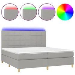 Vidaxl Box spring postelja z vzmetnico LED sv. siva 200x200 cm blago