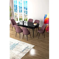 Hanah Home Set Trpezarijski sto i 6 stolica Zen, Prljavo roze