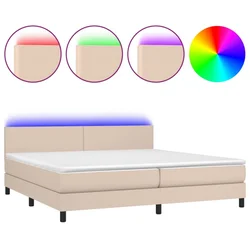 Vidaxl Box spring postelja vzmetnico LED kapučino 200x200 cm um. usnje