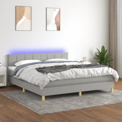 vidaXL Box spring postelja z vzmetnico LED sv. siva 180x200 cm blago