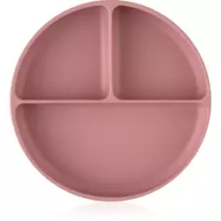 PETITE&MARS Silikonski okrugli tanjur s odjeljcima i vakuumom 6 m+ Take&Match, Dusty Rose