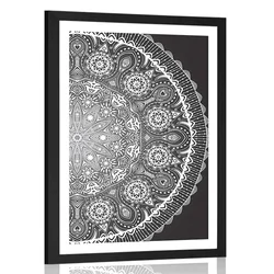 Plakat s paspartujem okrasna Mandala s čipko v črnobeli varianti - 60x90 white