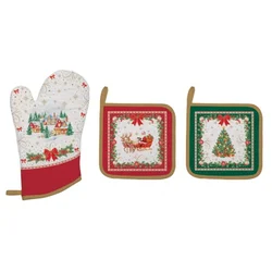 Kitchen mitt set and 2 cooking pot holders, Christmas Heritage - Eas