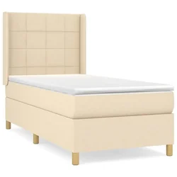 Vidaxl Box spring postelja z vzmetnico krem 90x190 cm blago