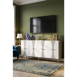 Hanah Home komoda Slim 150, 150 cm, hrast Sapphire / bela / zlatna