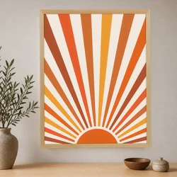 WallXpert uramljena slika na platnu Cc-D-Ah-1020, retro sunce sa zracima u narandžastim i žutim tonovima, 45 x 60 cm