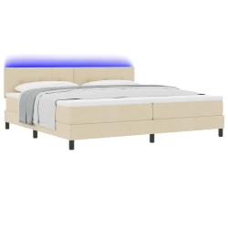 Krevet s opruga kutije s LED trakama Krema 200 x 200 cm tkanina