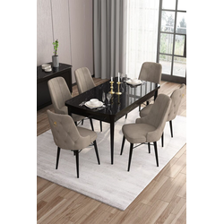 Hanah Home Set Trpezarijski sto i 6 stolica Are, Bež-beli