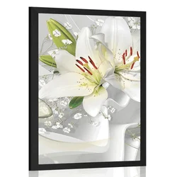 Plakat bela lilija na zanimivem ozadju - 20x30 black