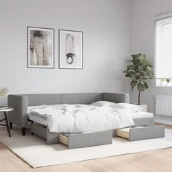 Greatstore Izvlečna dnevna postelja s predali svetlo siva 80x200 cm blago