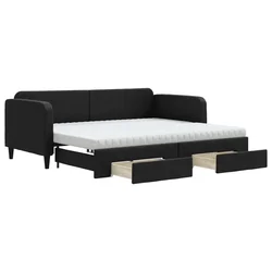 Vidaxl Izvlečna dnevna postelja s predali črna 90x190 cm blago
