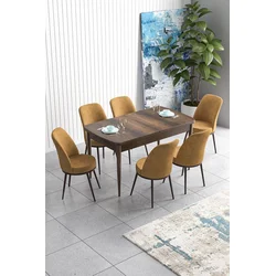 Hanah Home Set Trpezarijski sto i 6 stolica Han, Oker-braon