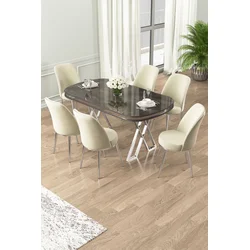 Hanah Home Set Trpezarijski sto i 6 stolica Lai, Krem