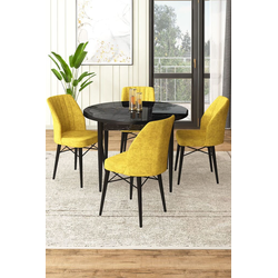 Hanah Home Set Trpezarijski sto i 4 stolice, Žuto-crni