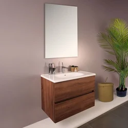 HANAH HOME Kupatilski ormarić sa umivaonikom i ogledalom (2 komada) Simple 80 Hrast